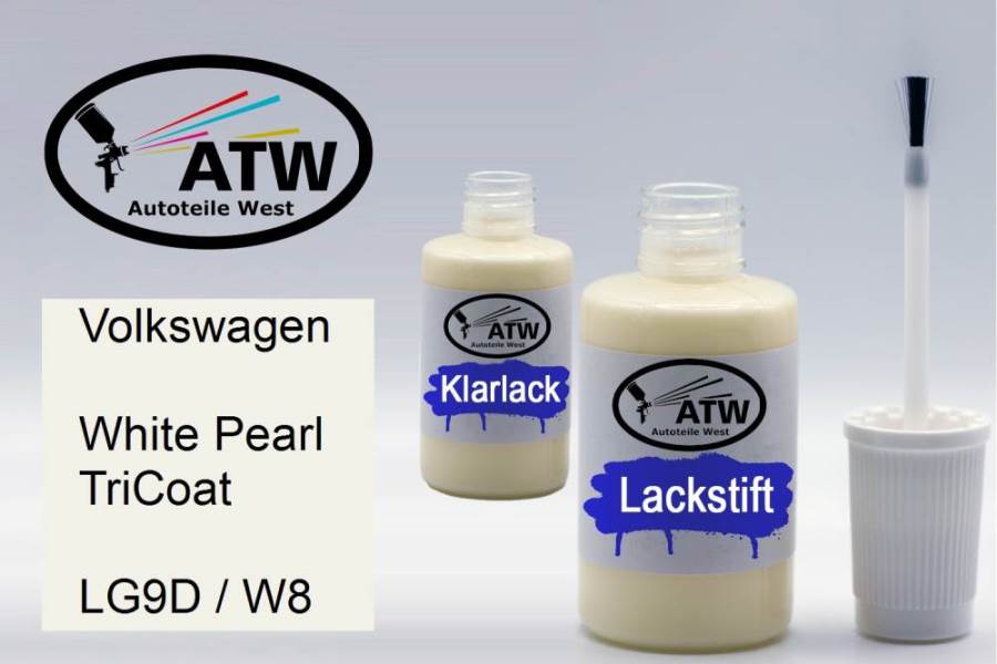 Volkswagen, White Pearl TriCoat, LG9D / W8: 20ml Lackstift + 20ml Klarlack - Set, von ATW Autoteile West.